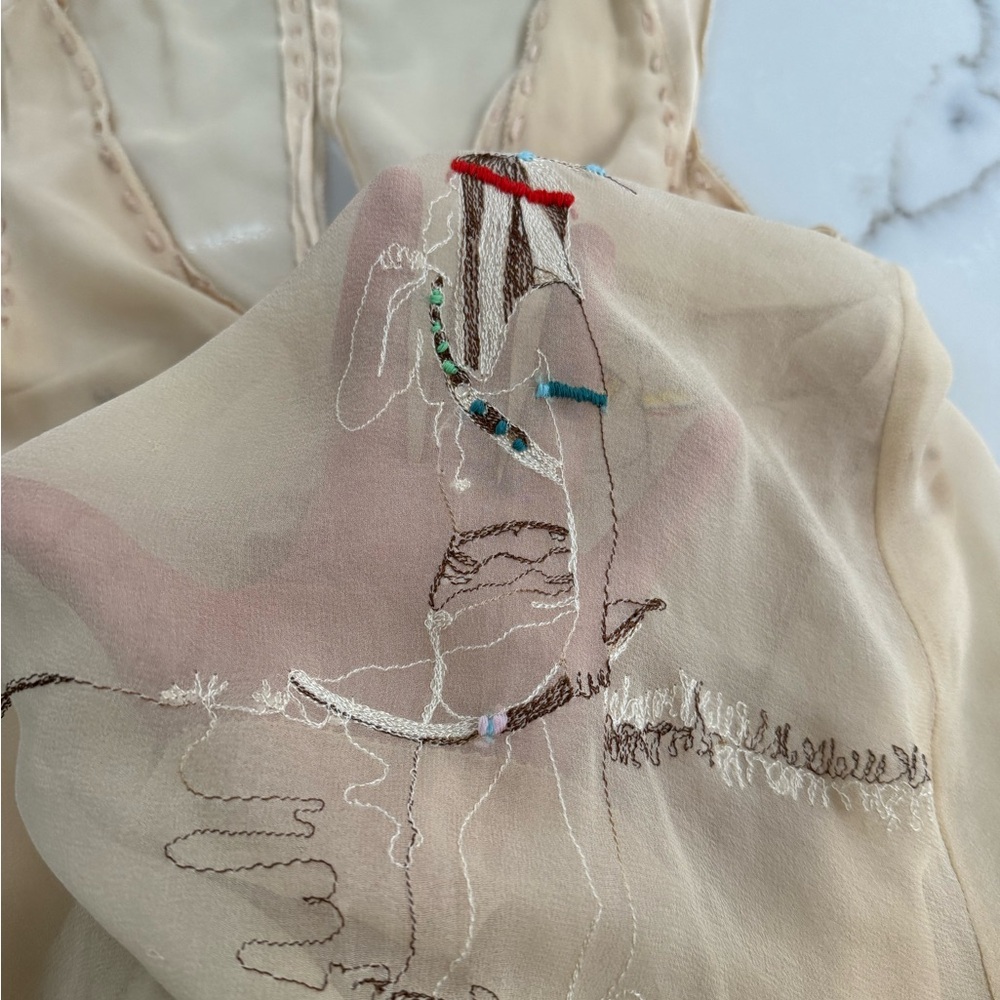 American Retro Beige Embroidered Chiffon Ruffle Tank - Picture 5 of 8